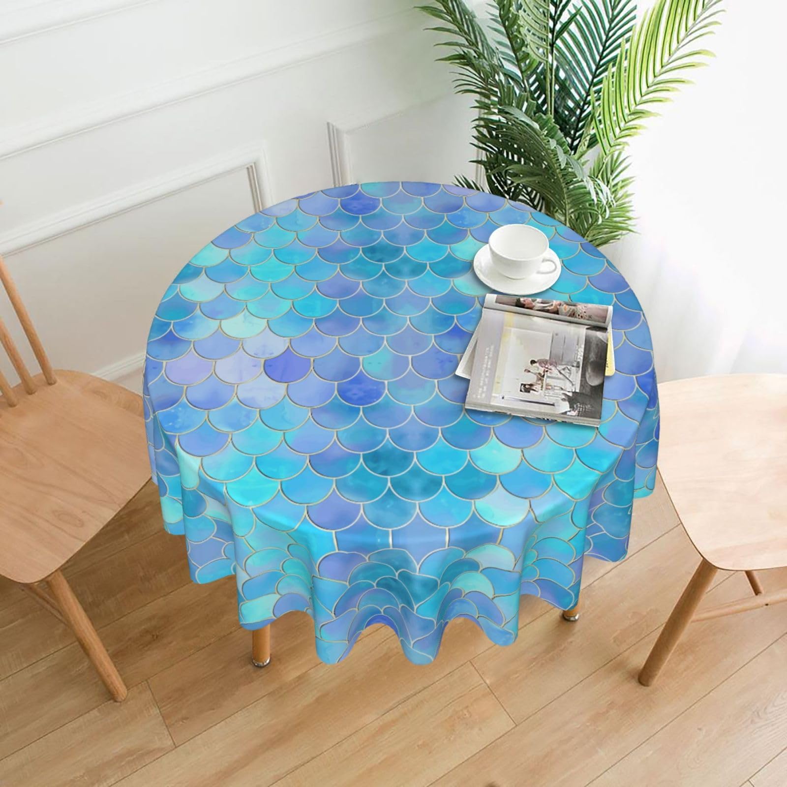 YYHWHJDE Gold Mermaid Scale Prints Round Decorative Tablecloth 60in – Elevate Your Dining Experience with This Stunning Table Throw for Parties & Everyday Use