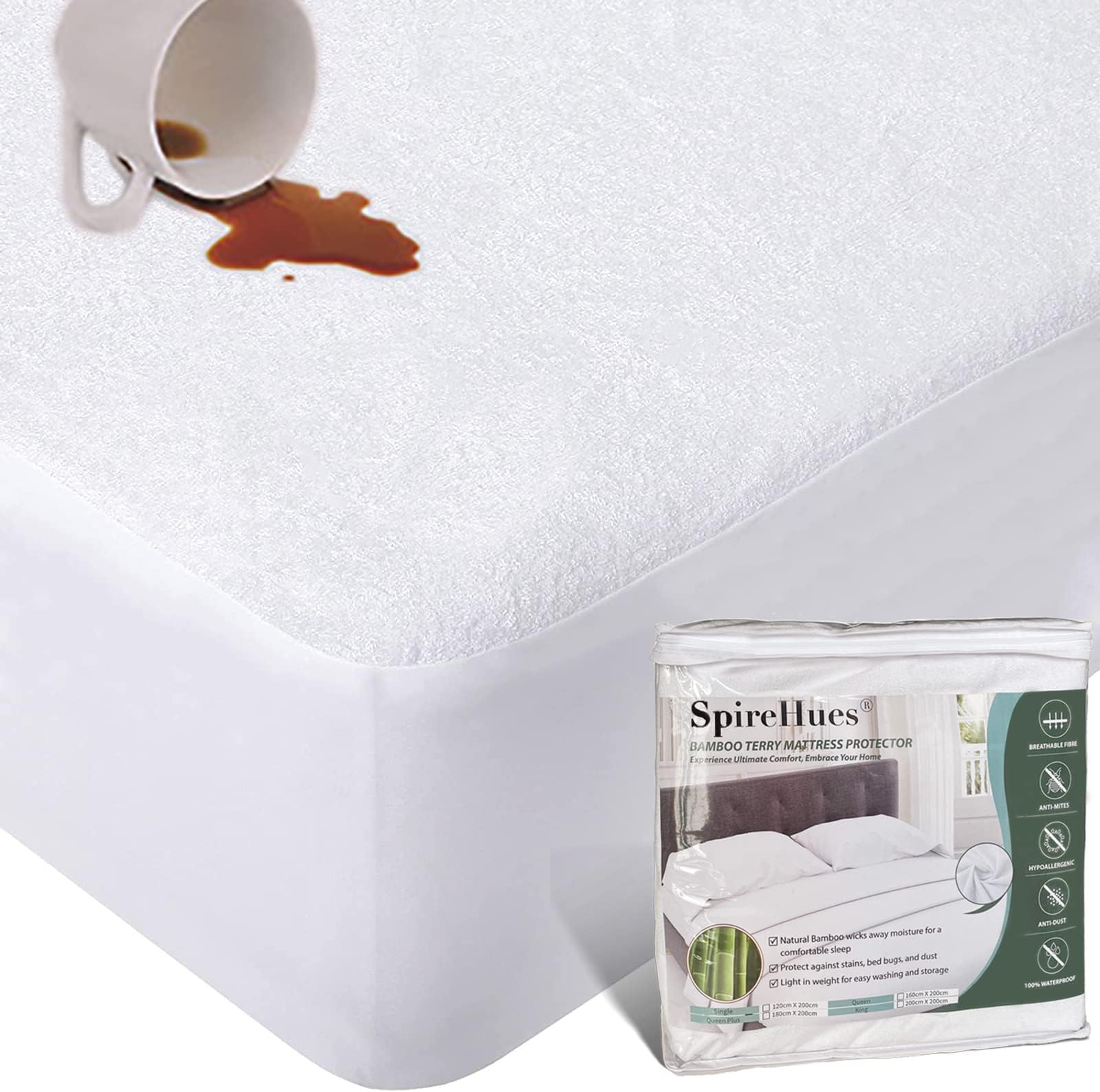 Waterproof Mattress Protector, Bamboo Terry Pad Cover, Premium Quality, Breathable, Fitted Sheet Style Deep Pocket Mattress Protection Cover for Pets Kids Adults, 90x200