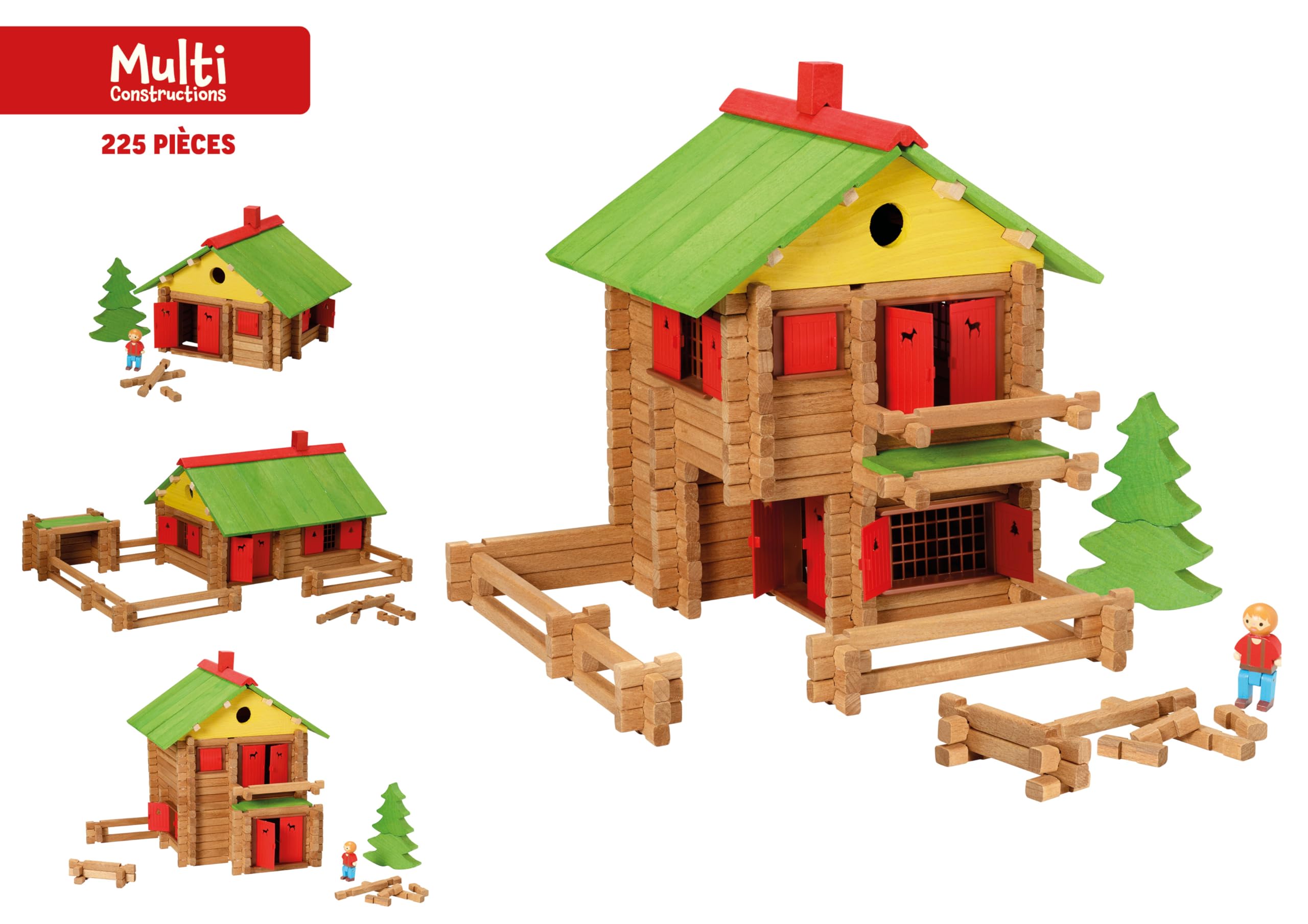 JEUJURA - Mon Chalet en Bois - 225 Pièces en Hêtre - Jeu de Construction Enfant dès 5 Ans - Chalets à Monter et Démonter avec Nombreuses Possibilités de Construction - Fabriqué en France - 1804 | Chalets à Monter et Démonter avec Nombreuses Possibilités d