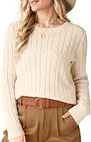 WIFFGO Women's 2026 Trendy Cable Knit Sweater - Long Sleeve Crewneck Fall Winter Casual Top