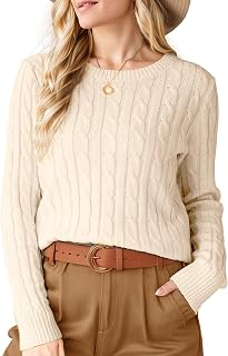 WIFFGO Women's 2026 Trendy Cable Knit Sweater - Long Sleeve Crewneck Fall Winter Casual Top