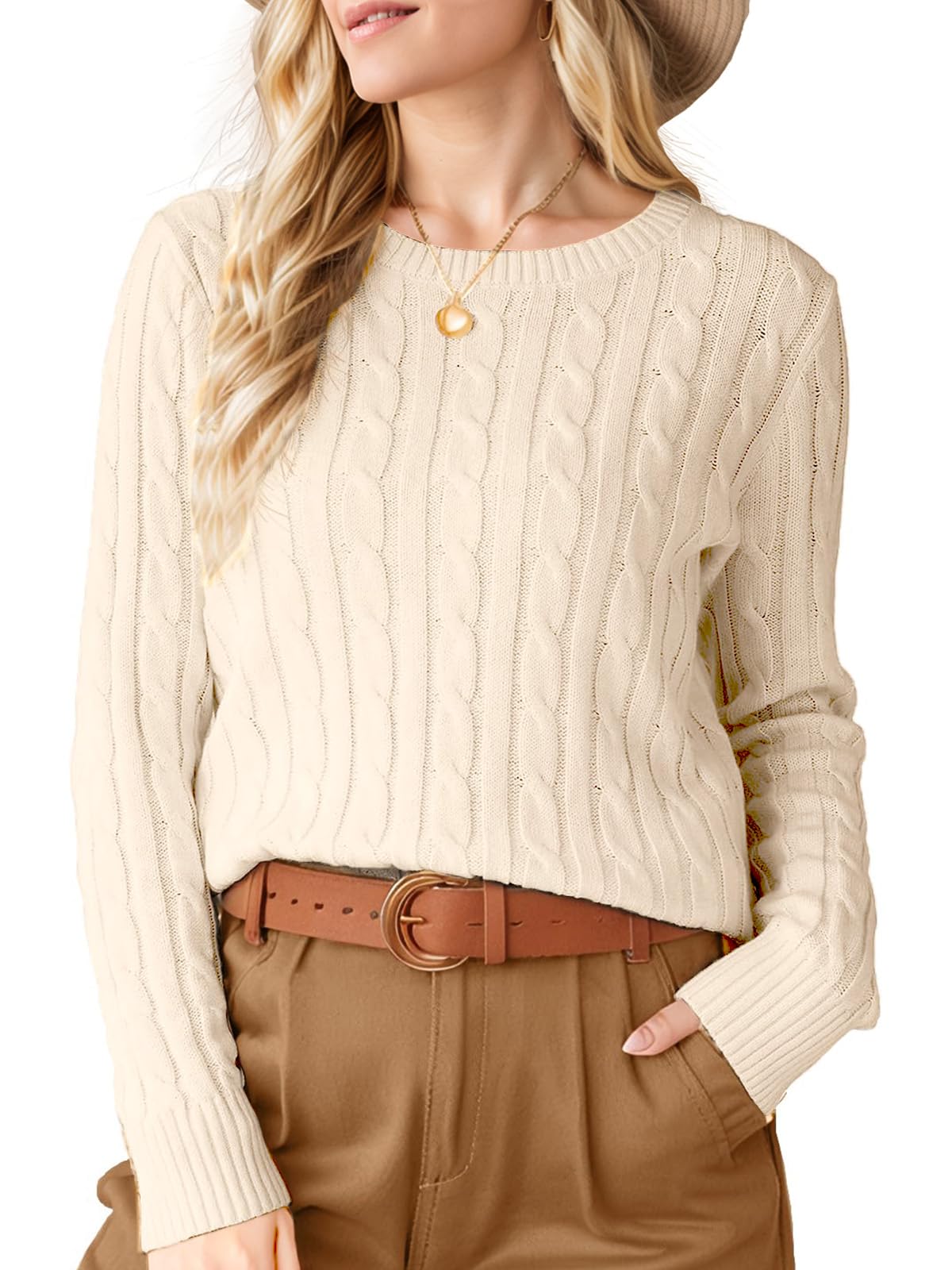 Womens Winter Fall Sweaters 2025 Trendy Cable Knit Long Sleeve Crewneck Tops Casual Outfit Sweater for Women