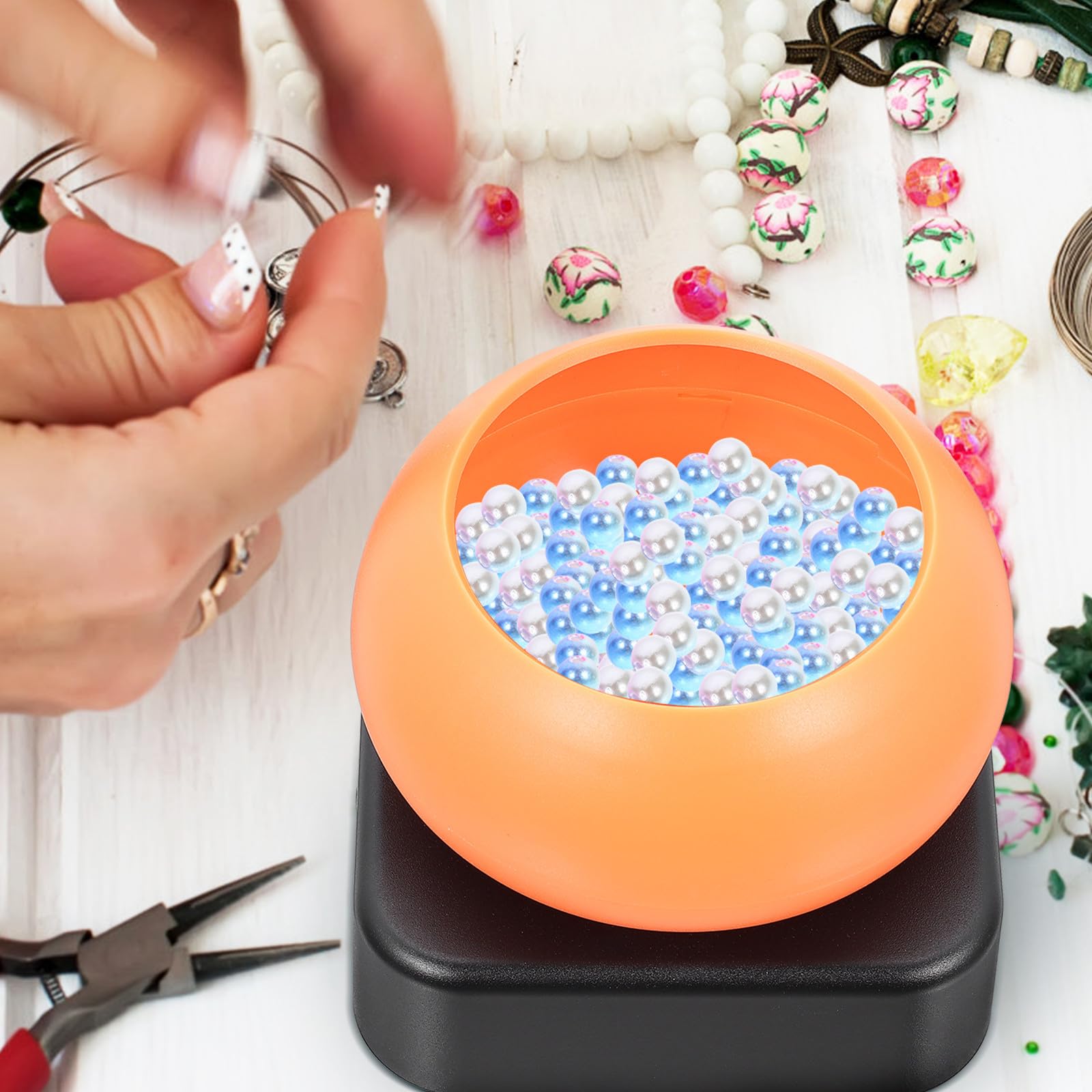 Luxshiny Elektrische Perlenmaschine Stufenlos Regulierbare Drehgeschwindigkeit mit USB Kabel und Abs Material zum Basteln von Perlenarmbändern und Schmuck