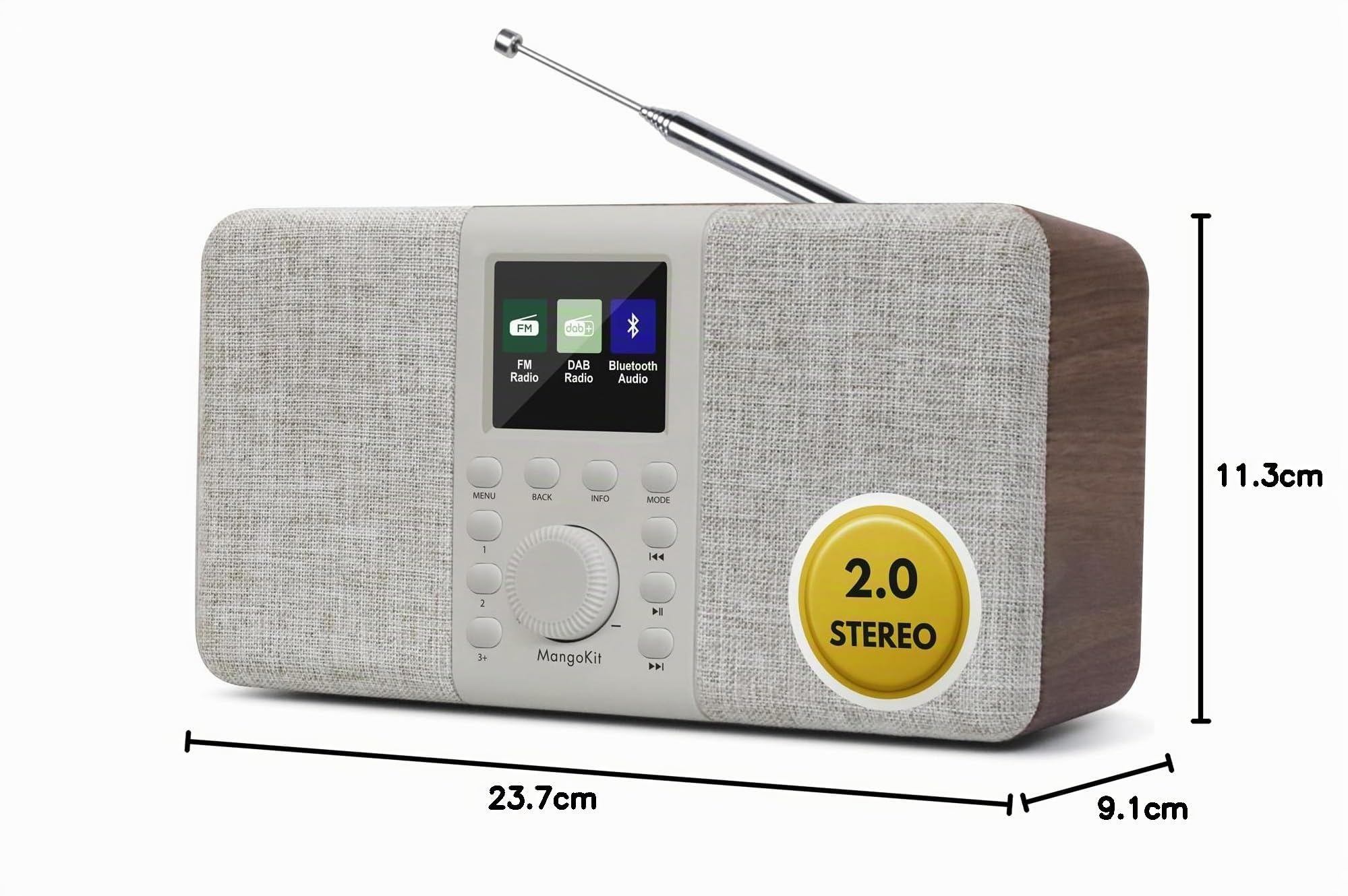 MD5 Dab Estéreo con Altavoz Bluetooth,Digital Dab+,FM de Alimentada por Red y Batería,Pantalla a Color,40Estaciones Presintonizadas,Alarmas y Reloj,Snooze,Puerto de Auriculares-Nogal