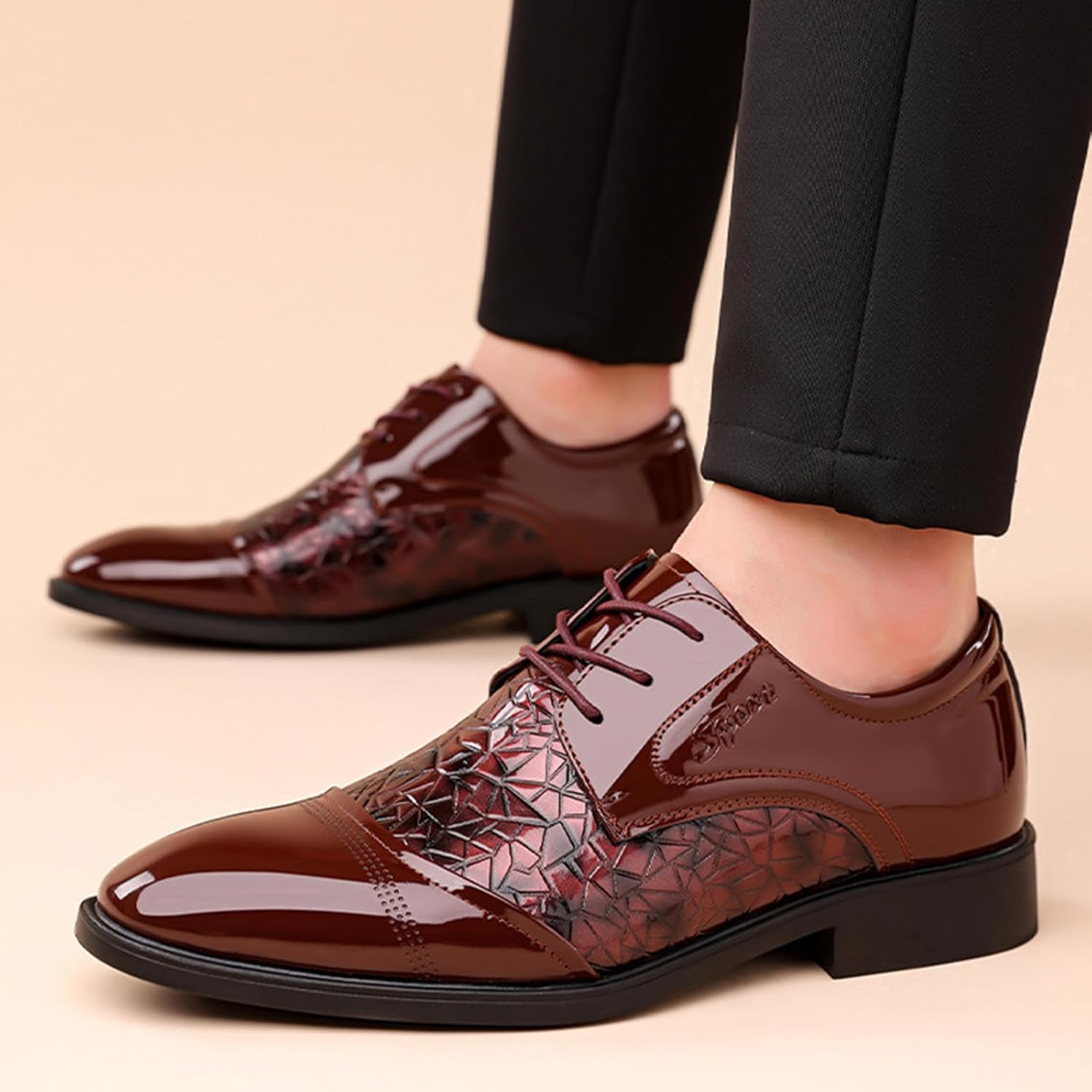 Men’s Classic Patent Leather Print Cap Toe Dress Oxfords Comfort Non-Slip Soft Sole Lace Up Tuxedo Derby Shoes for Wedding Business Prom - Image 7