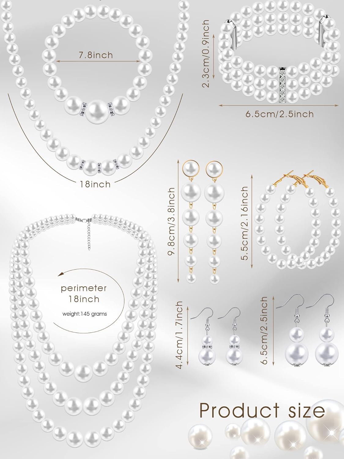 BBTO 8 Pcs Pearl Necklace and Earring Set for Women Faux Pearl Bracelet Costume Jewelry Set for Wedding Bridal Shower Party - Image 2