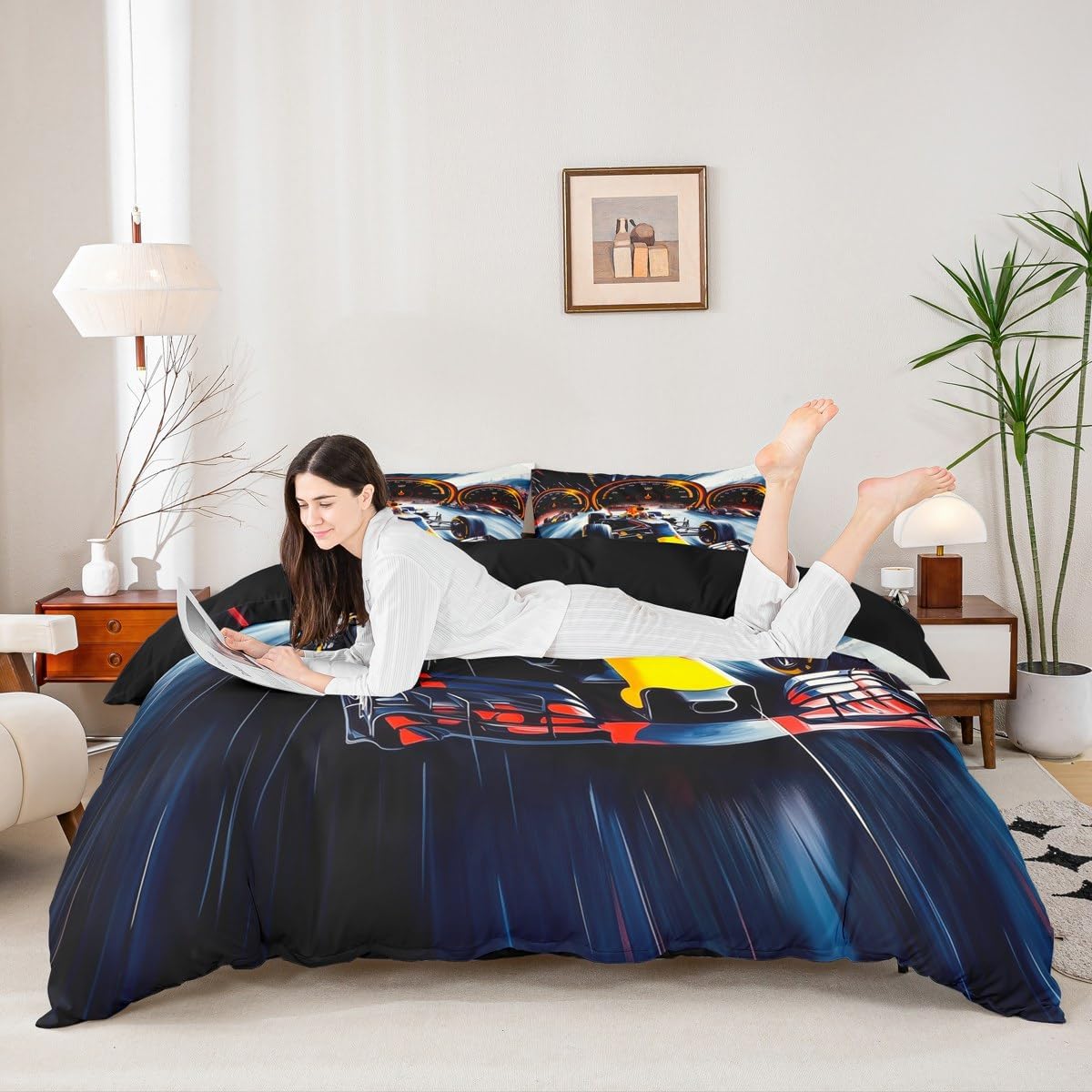 Formula Race Car Duvet Cover Set King Size Modern Extreme Sports Bedding Set 3pcs for Kids Teens Racing Dashboard Print Comforter Cover Cool Speed Car Quilt Cover,2 Pillowcases(Not Comforter)
