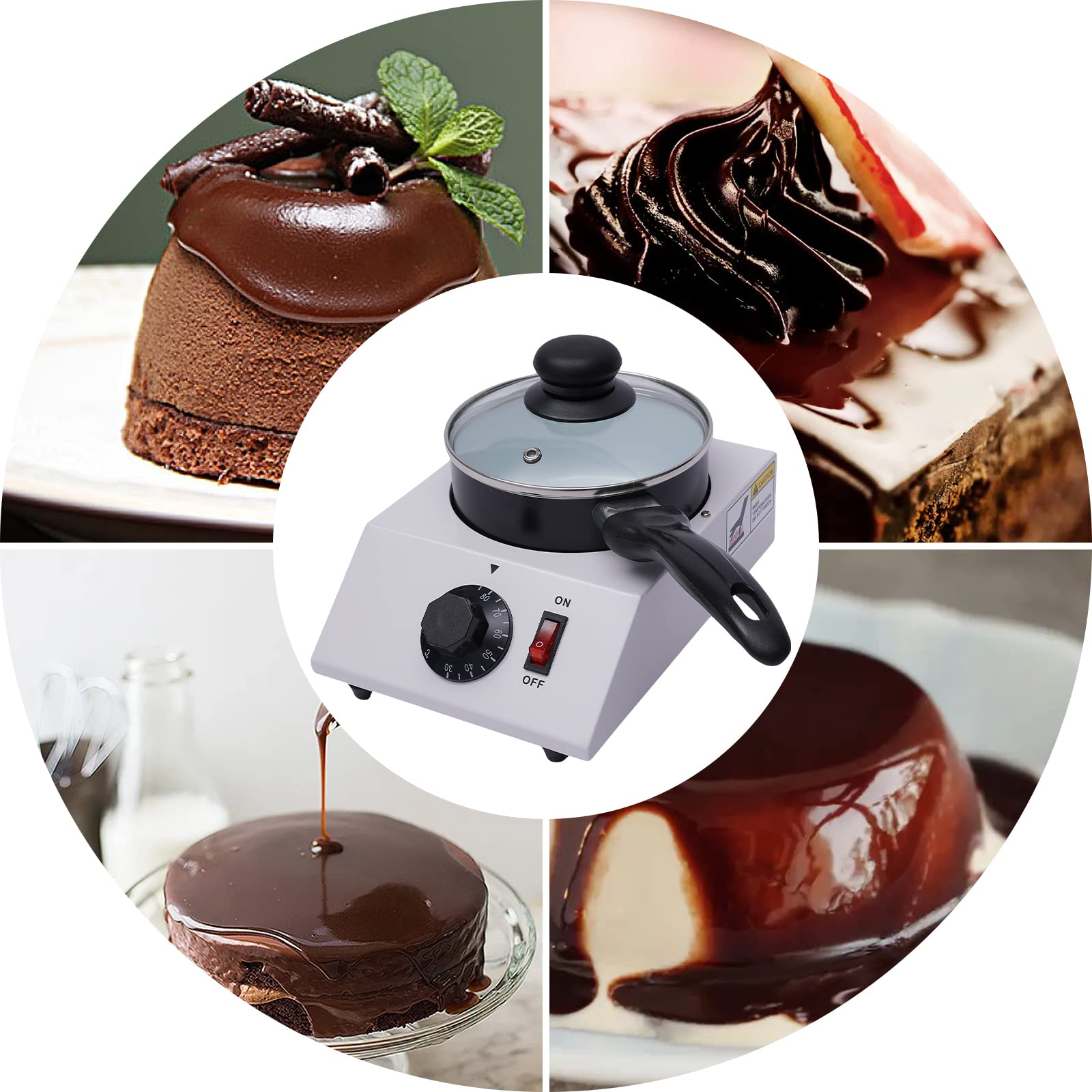 Elektrische Schokoladenschmelzer 40W Temperiergerät mit Keramik-Alu-Topf - Professionelle Kuvertüre Maschine für Schokolade, 1kg Fassungsvermögen, 30-85°C einstellbar für Bäckerei, Café & Haushalt