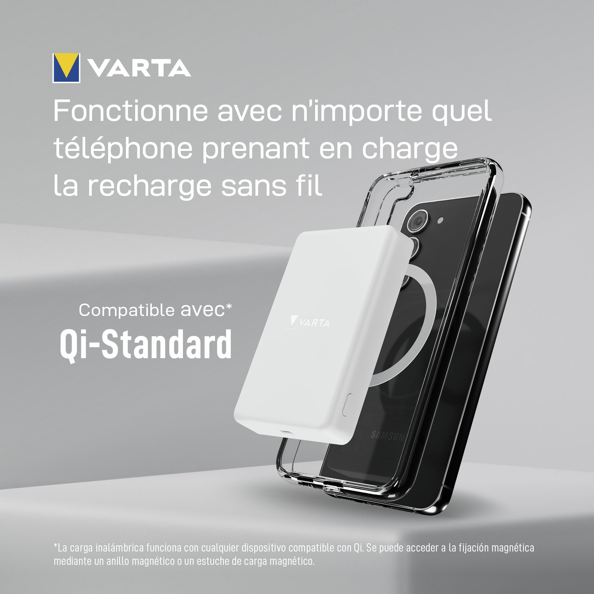 VARTA Power Bank 5000 mAh, Mag Pro, magnétique, sans Fil, Coloris Blanc