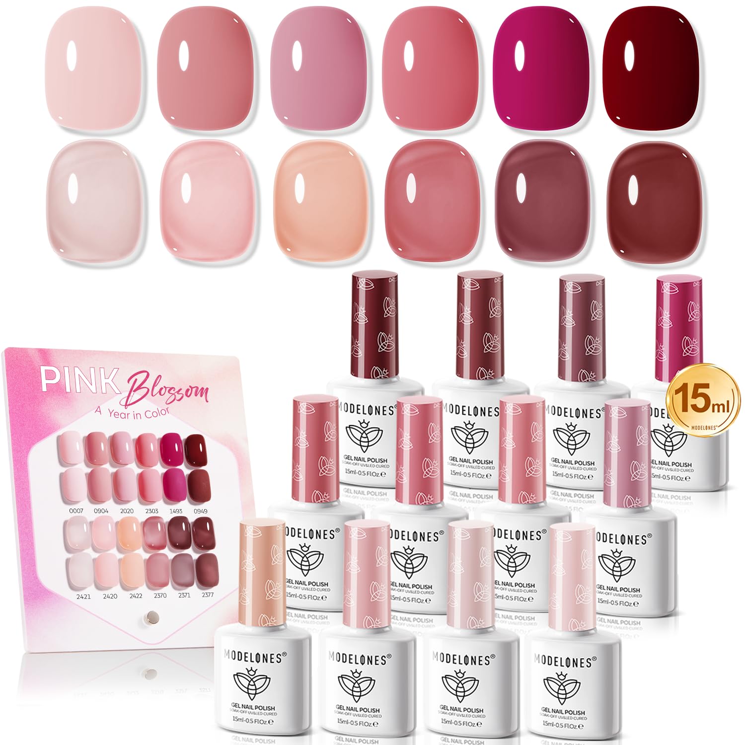 modelones 12Pcs 15ML Gel Nail Polish Set , Same Color Same Bottle Jelly Nude Pink Red Beige Skin Tones Neutral Brown Hema-free Gel Polish Kit 2026 Spring Soak Off Gel Polish Set Manicure Nail Art DIY