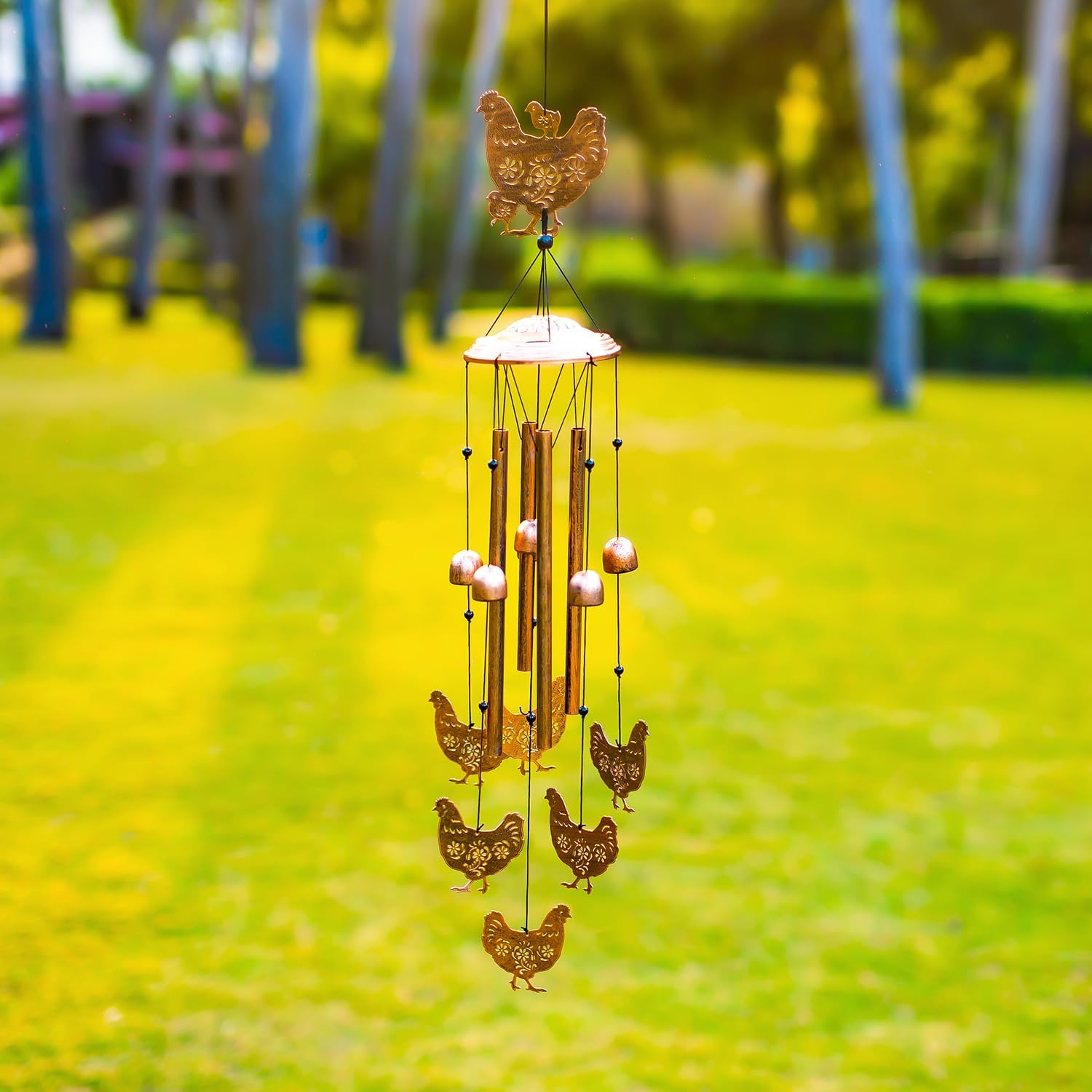 Chicken Wind Chimes Outdoor Chicken Gifts for Women Men Mom Gardening Birthday Gifts Metal Memorial WindChimes for Outside/Indoors, Lawn, Patio, Yard Art, Garden Decor, Yard Decorations