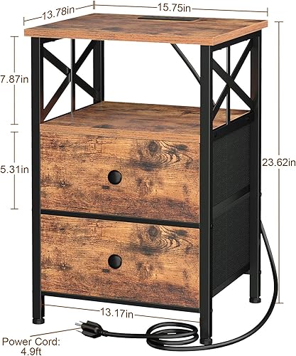 Miniatura 3 de AMHANCIBLE Mesa auxiliar para sala de estar con estación de carga, mesa auxiliar con cajón de tela, mesa auxiliar pequeña con puertos USB y salidas