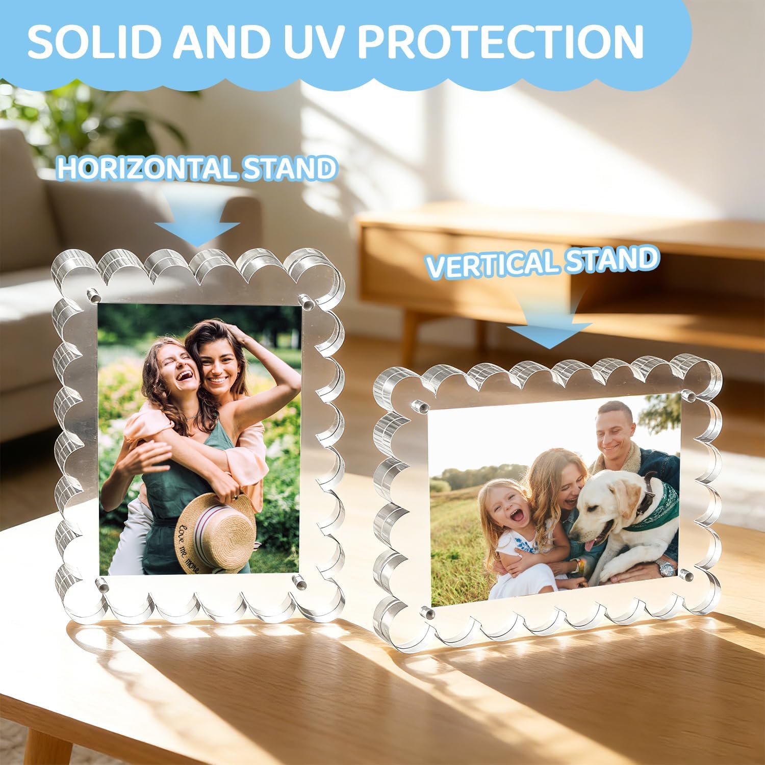 3 Pack 5x7 Acrylic Frame, Acrylic Picture Frame, Magnetic Frame with 10+10mm Thick Block, Double Sided Clear Picture Frames for Desktop Display