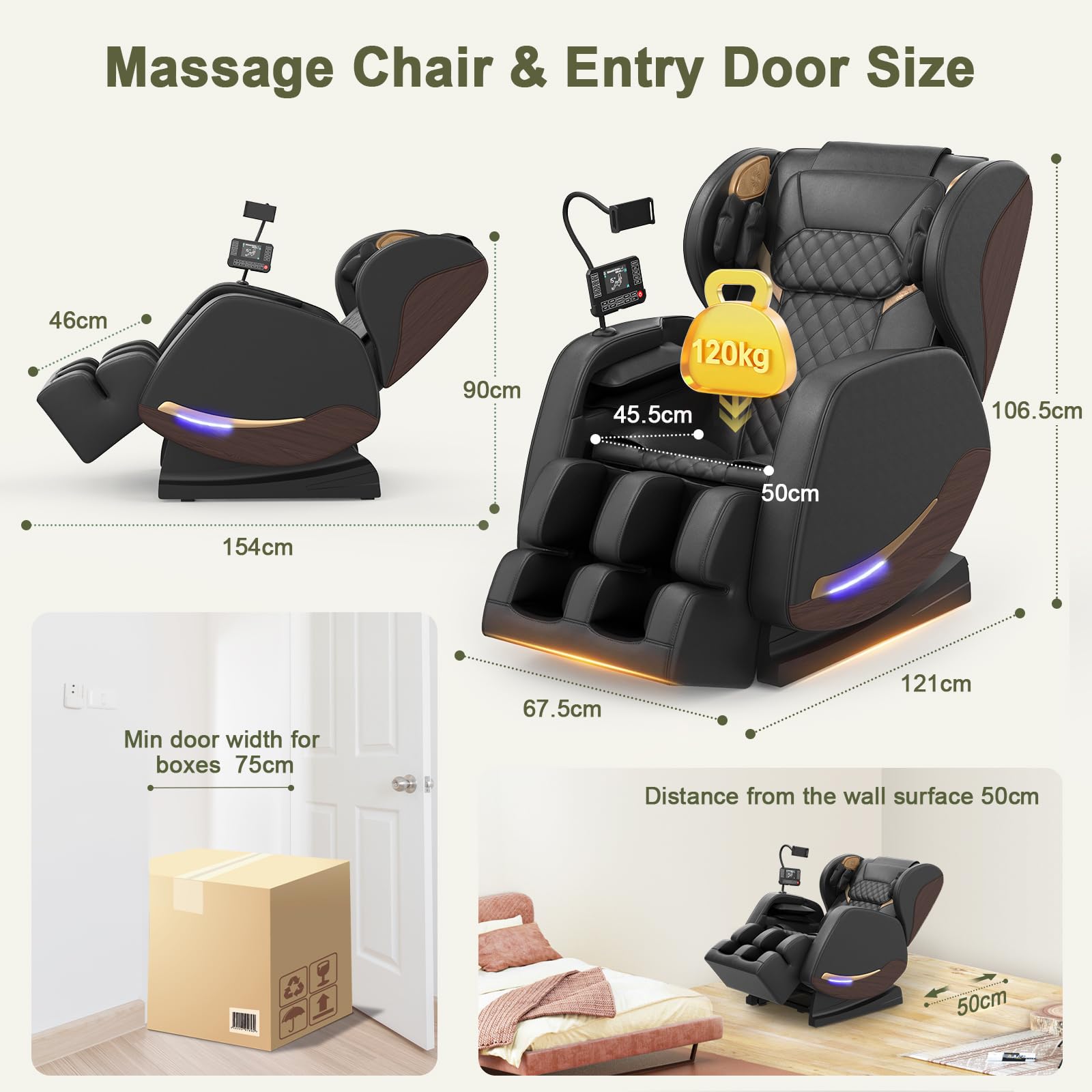 Sillón de Masaje,14 Rodillos de Masaje,Calefacción Lumbar,8 Bolsas de Aire,Altavoz Bluetooth,Controlador de Pantalla Táctil,Sillón Reclinable de Gravedad Cero para Cine en Casa (Negro)