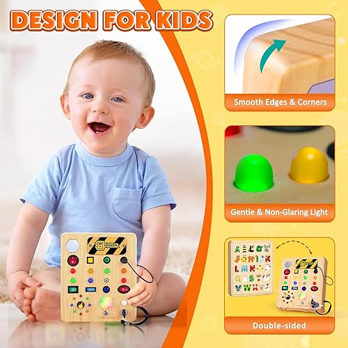 Miniatura 3 de Tablero Ocupado con Luz LED, Juguetes Sensoriales de Madera para Niños Pequeños, Juguete Musical Montessori para Avión, Actividades de Viaje