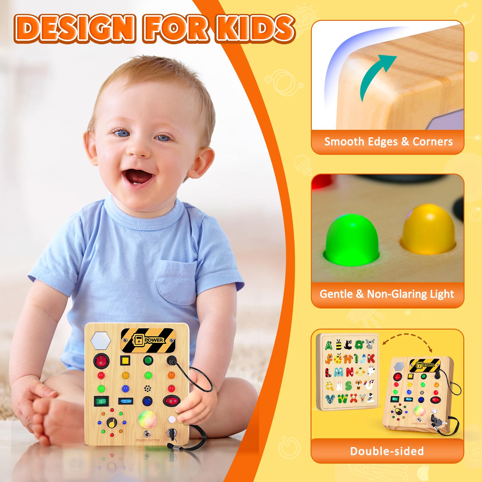 Tablero de actividades con luz LED, juguetes sensoriales de madera para niños pequeños, juguete musical Montessori para avión, actividades de viaje, juguetes educativos para el autismo, 3