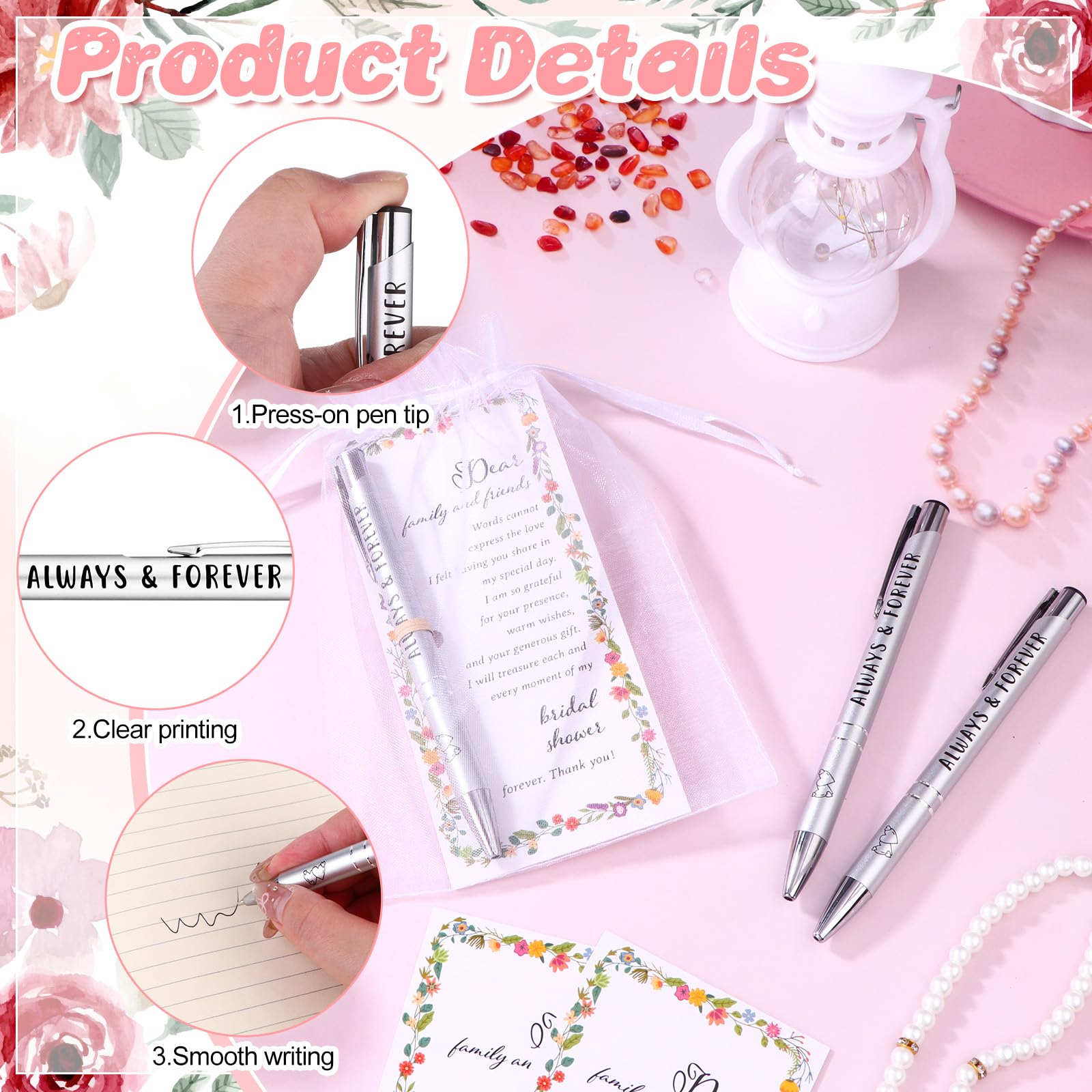 CNSJ 20 Sets Wedding Pens Bridal Shower Pen Favors for Guests with Thank You Cards for Guest Gifts Game Prizes Wedding Proposal Party Souvenirs - Image 3