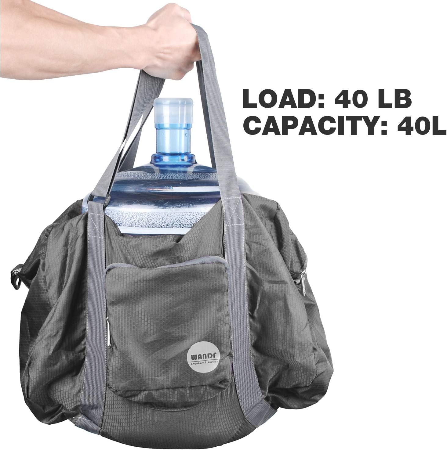 WANDF Foldable Travel Duffel Bag Luggage Sports Gym Water Resistant Nylon (Grey 40L) - Image 5
