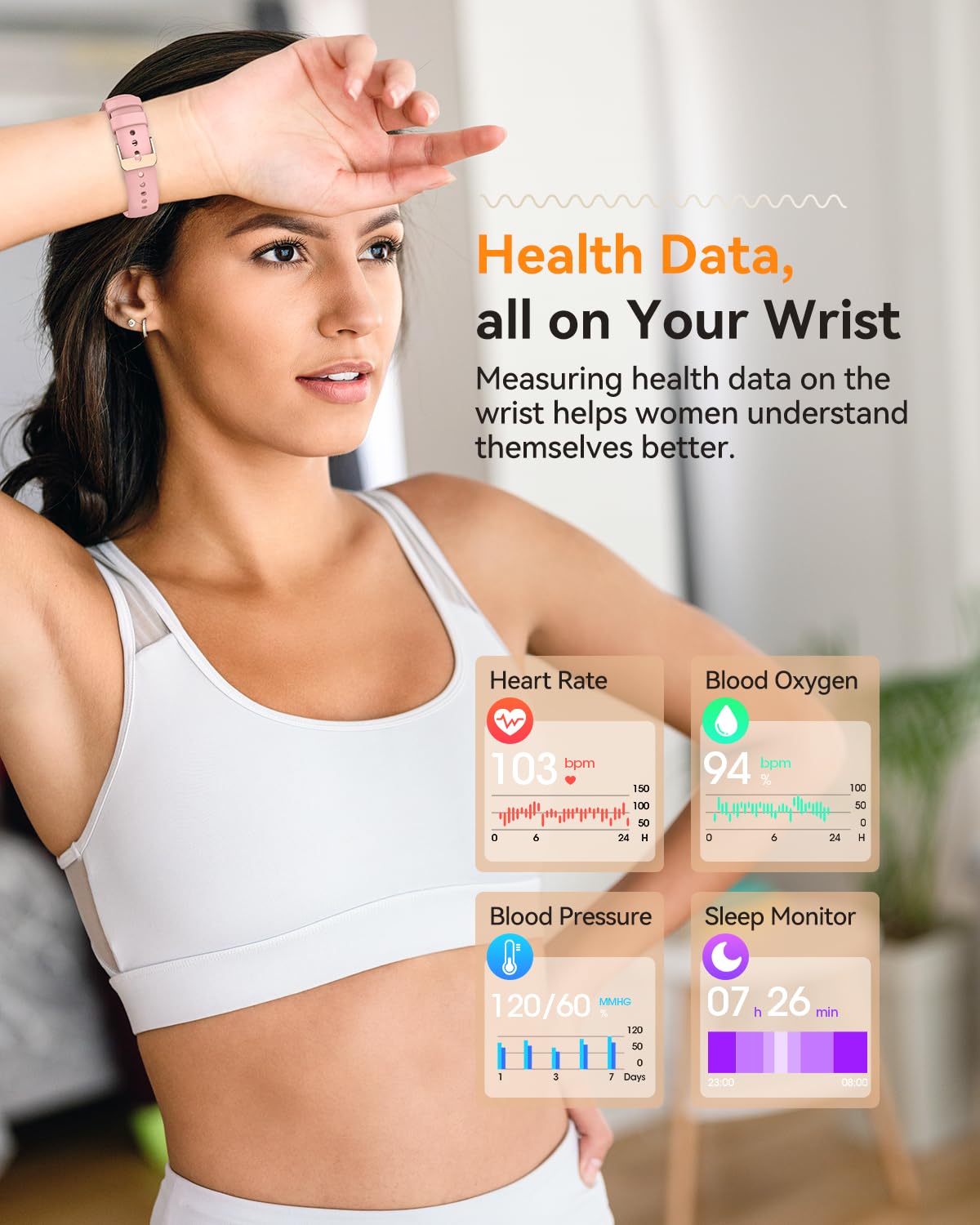 BANLVS Smartwatch Donna, 1.27” Orologio Smartwatch con Chiamata Bluetooth, 110 Modalità Sportive, Ciclo Mestruale, Cardiofrequenzimetro SpO2 e Sonno, IP68 Impermeabile Smartwatch per Android iOS Gold