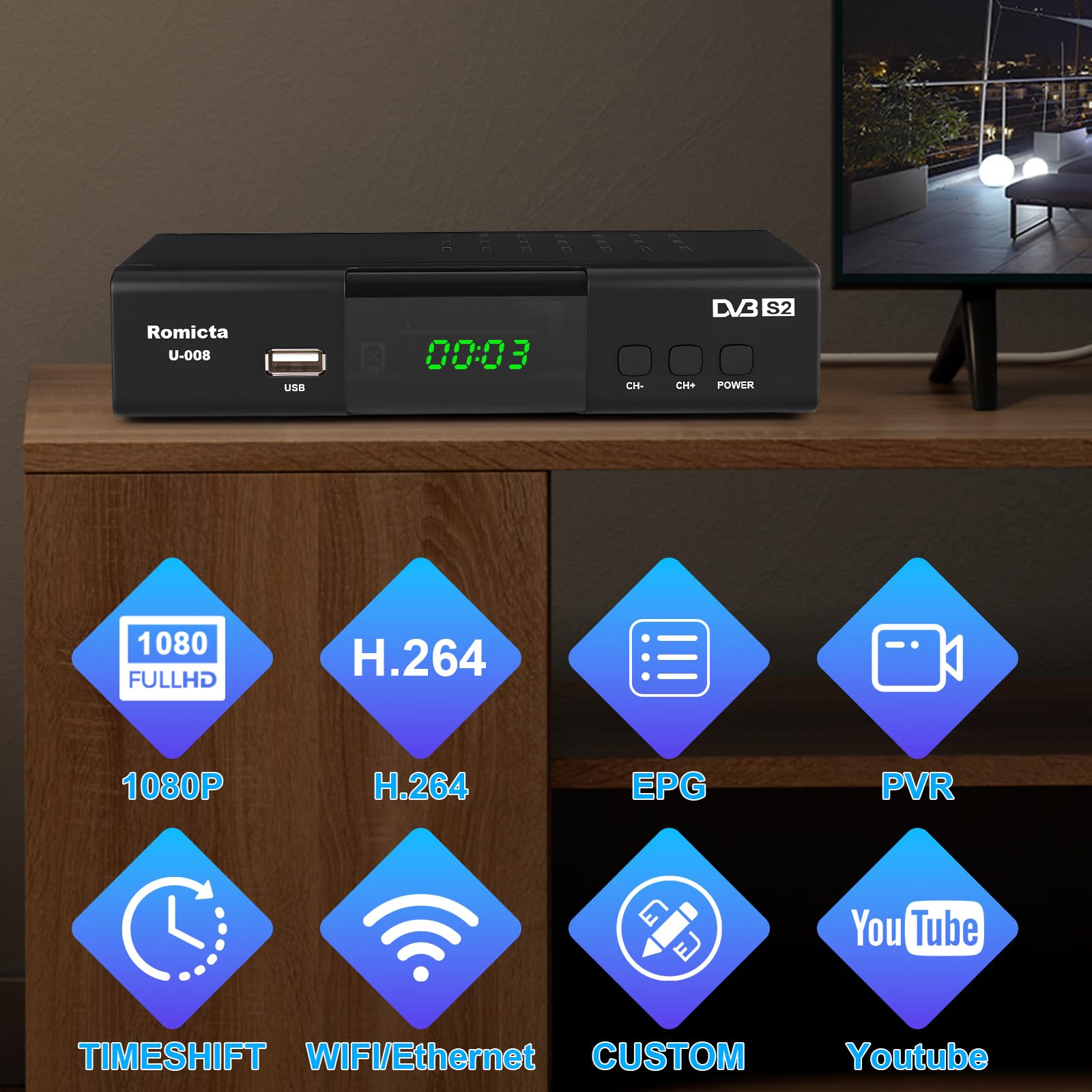 HD Receiver für Satelliten DVB-S/S2 PVR EPG SCART LAN USB Mediaplayer HDTV Schwarz