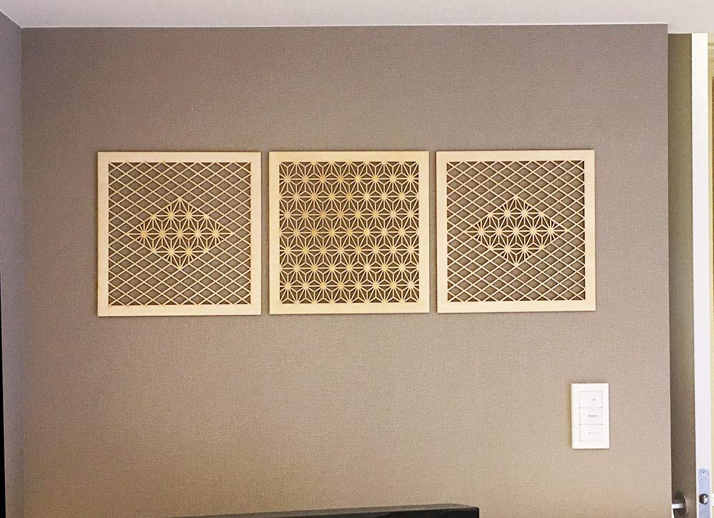 Amazon | ウォールデコ 組子調 和風アートパネル 木製 シナ合板