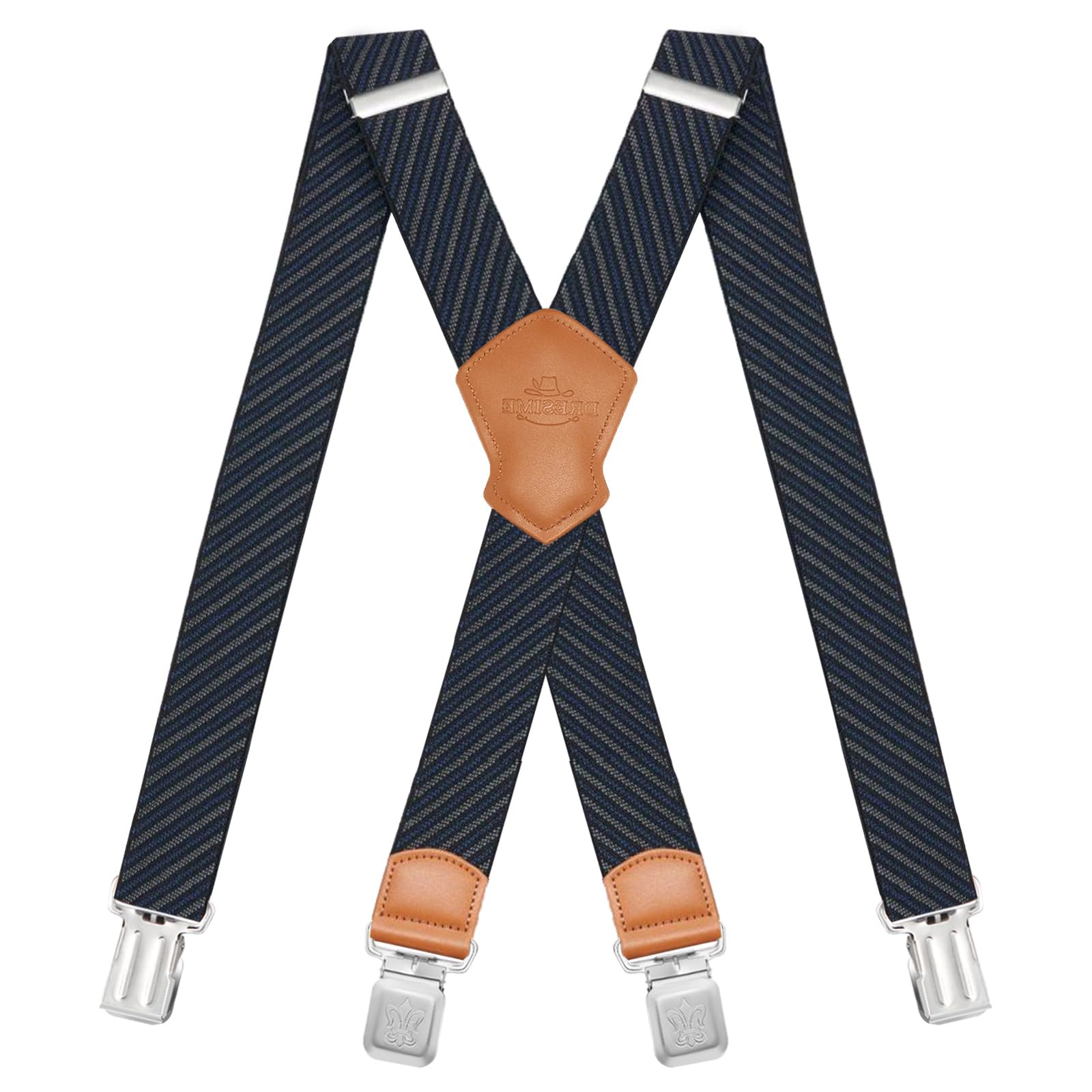 Dresime Bretelle da Uomo per pantaloni con 4 clip forti 4 cm di larghezza, per Uomini e Donne Grandi e alti Larghezza Regolabile di Elastiche e Forma a X Elastica