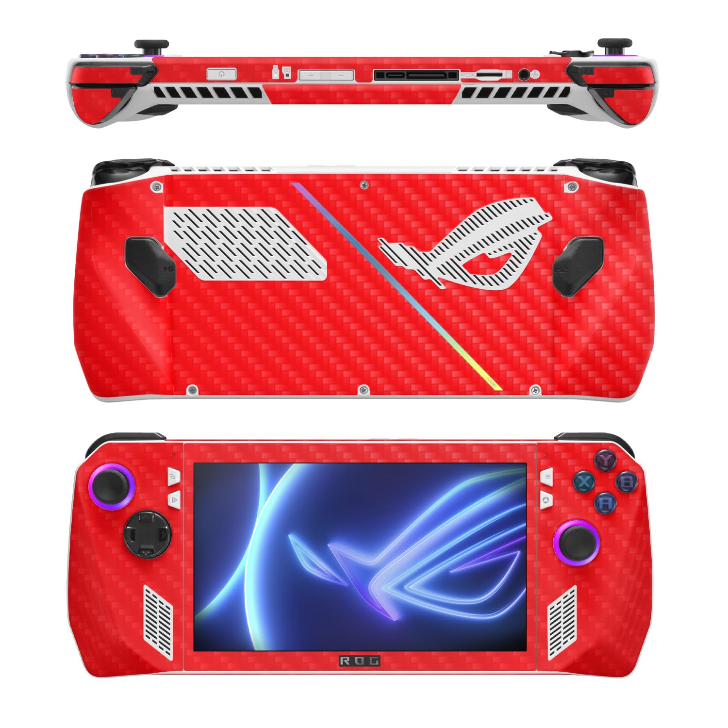 MightySkins Carbon Fiber Skin Compatible with Asus ROG Ally - Solid Red | Protective, Durable Textured Carbon Fiber Finish | Easy to Apply, Remove, and Change Style