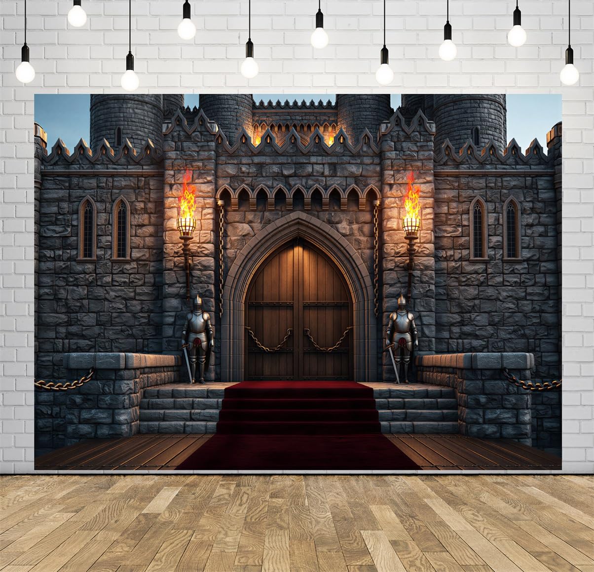 BELECO 4.6x3m Sfondo in tessuto Castello Medievale in Pietra | Castello In Pietra Antico Tappeto Rosso Torce Sfondo Festa Compleanno Tema Cavalieri Medievale Telo Di Sfondo