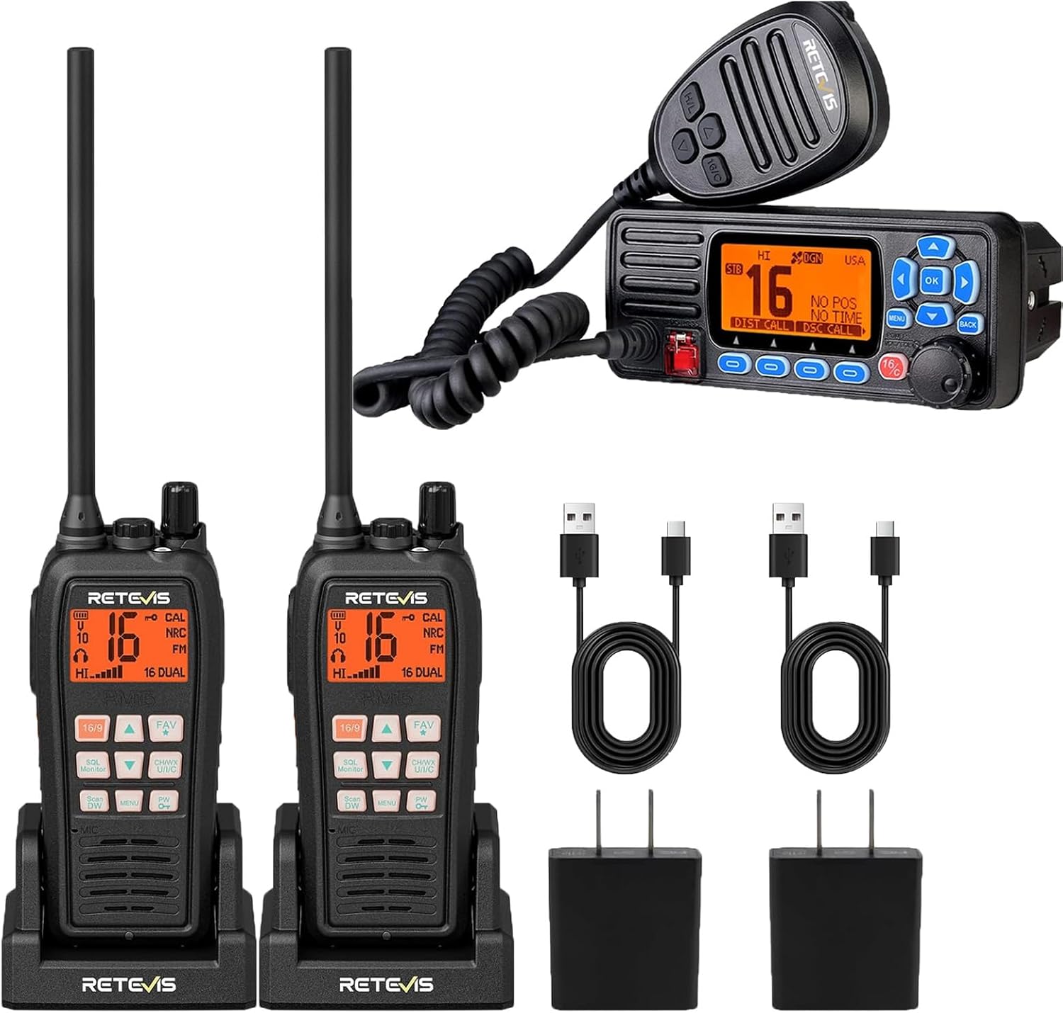 Retevis RA27 Marine VHF Radio (1 Pack) Bundle with RM15 Marine Radio (2 Pack), Type-C, NOAA, for Marine Use