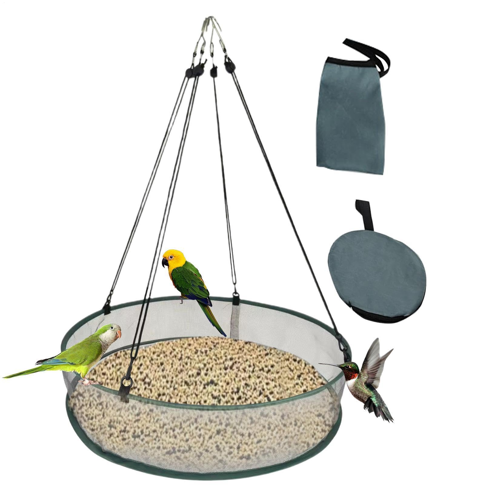 Bandeja de siembra para pájaros y soporte de aro para semillas de pájaros al aire libre