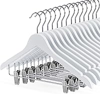 Vista 11 de Perchas de madera con clips, paquete de 16 perchas de madera para faldas con clips, perchas de madera de nogal seleccionada de alta calidad