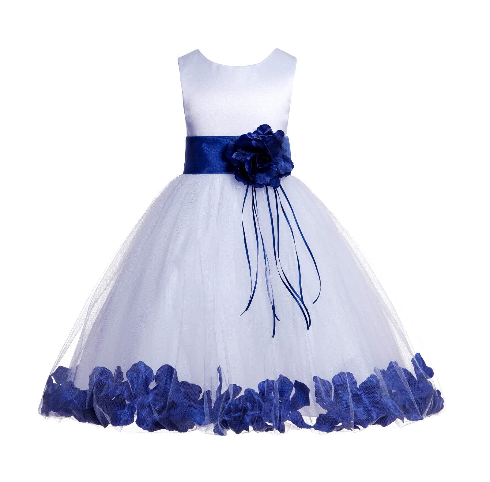 White Tulle Floral Rose Petals Junior Flower Girl Dress Pageant Dresses 007 S