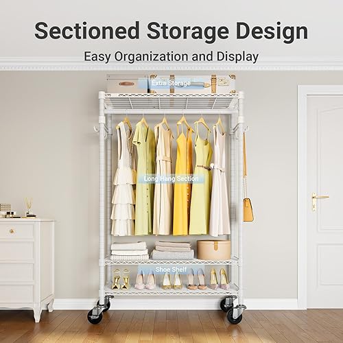 Miniatura 6 de VIPEK R3 - Perchero de ropa resistente para colgar ropa, armario portátil con ruedas y ganchos laterales, perchero de metal ajustable independiente
