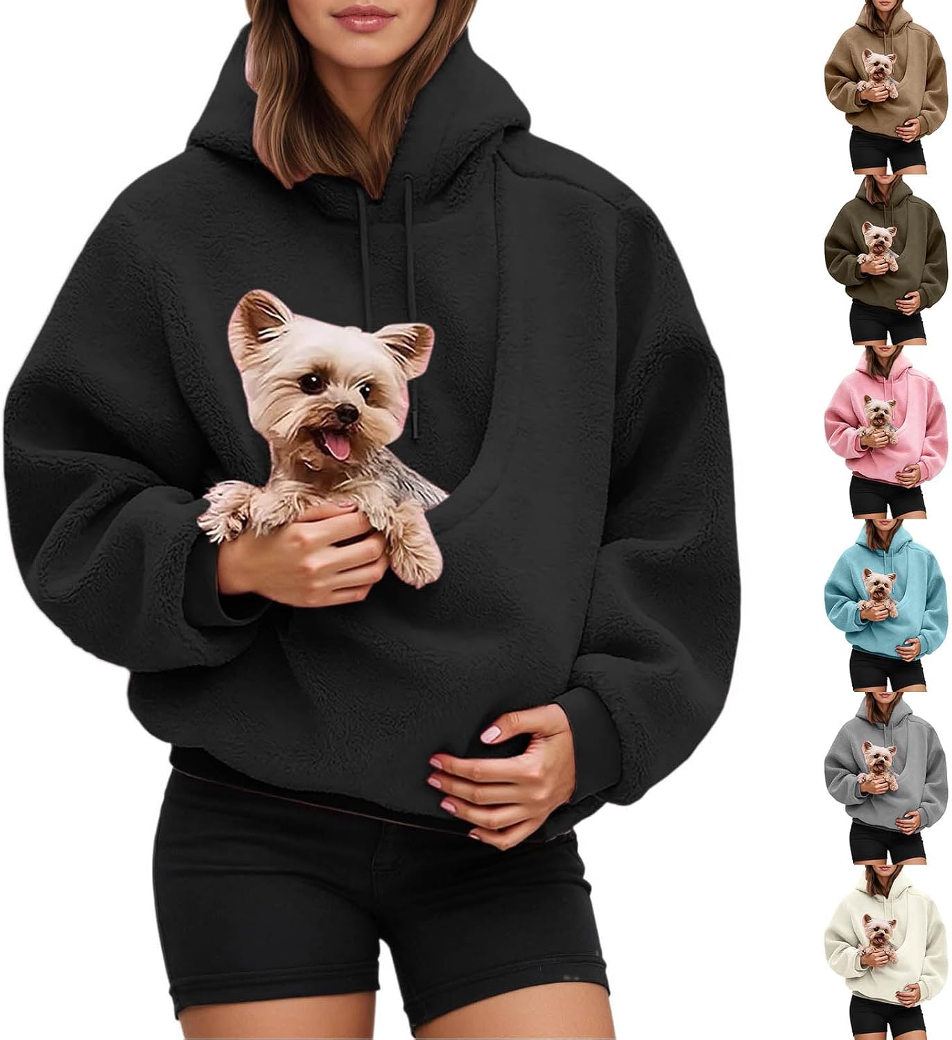 Cat Dog Pouch Hoodie For Women Oversized Fleece Kangaroo Pocket Hooded Sweatshirts Pet Carrier Animal Holder Pullover Tops
