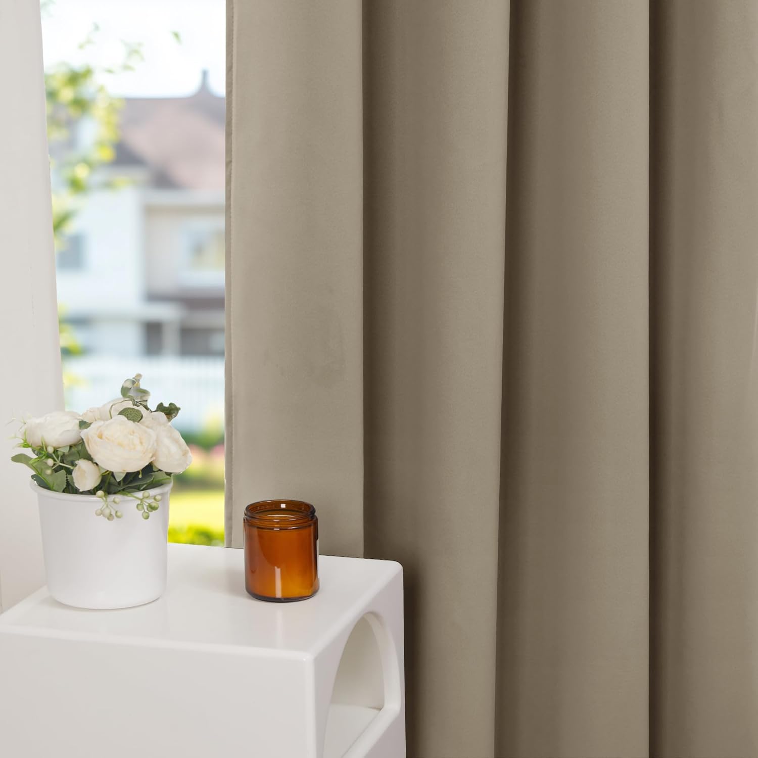 Deconovo Cold Resistant Blackout Door Curtain, Double Layer Insulated Energy Saving Geometric Embroidery Winter Drapes, Khaki, 38W x 80L, 1 Panel