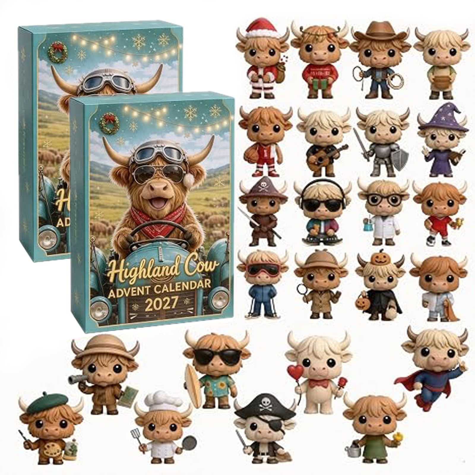 Adventskalender Mit Hochlandrindern 2027 | Niedliche 3D-Minifiguren Von Hochlandrindern Als Adventskalender, Ideal Als Weihnachtsbaumschmuck
