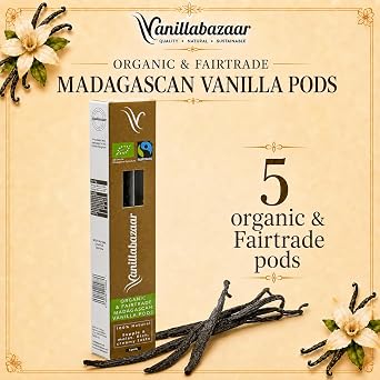 Sustainable, Organic & Fairtrade Madagascan Grade A Beans | 5 Bourbon Premium Vanilla Pods | Resealable Tube for Chefs & Home Baking/Cooking | Vanillabazaar