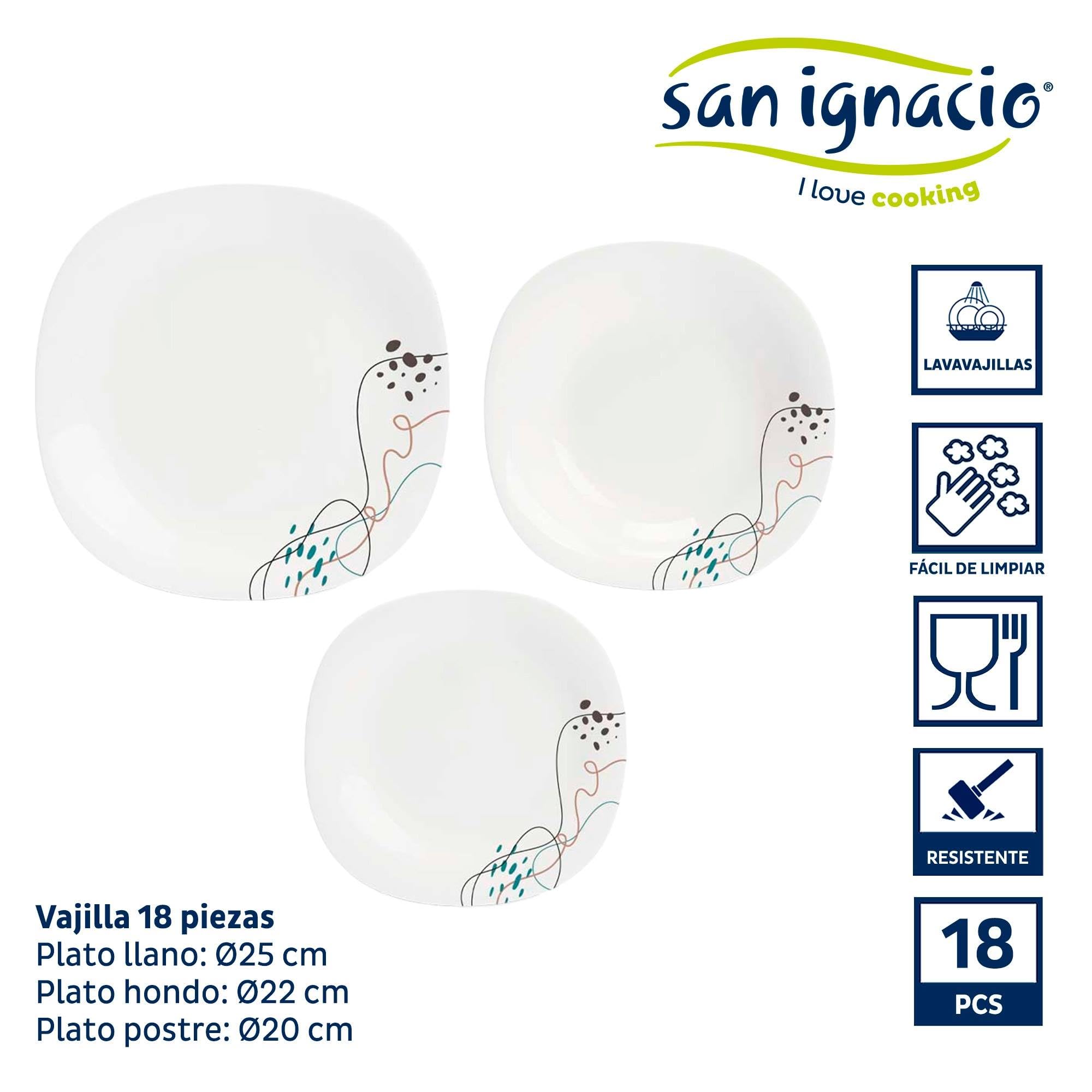 San Ignacio Vajilla 18pzs cuadrada abstracto opal colección VIVALTO