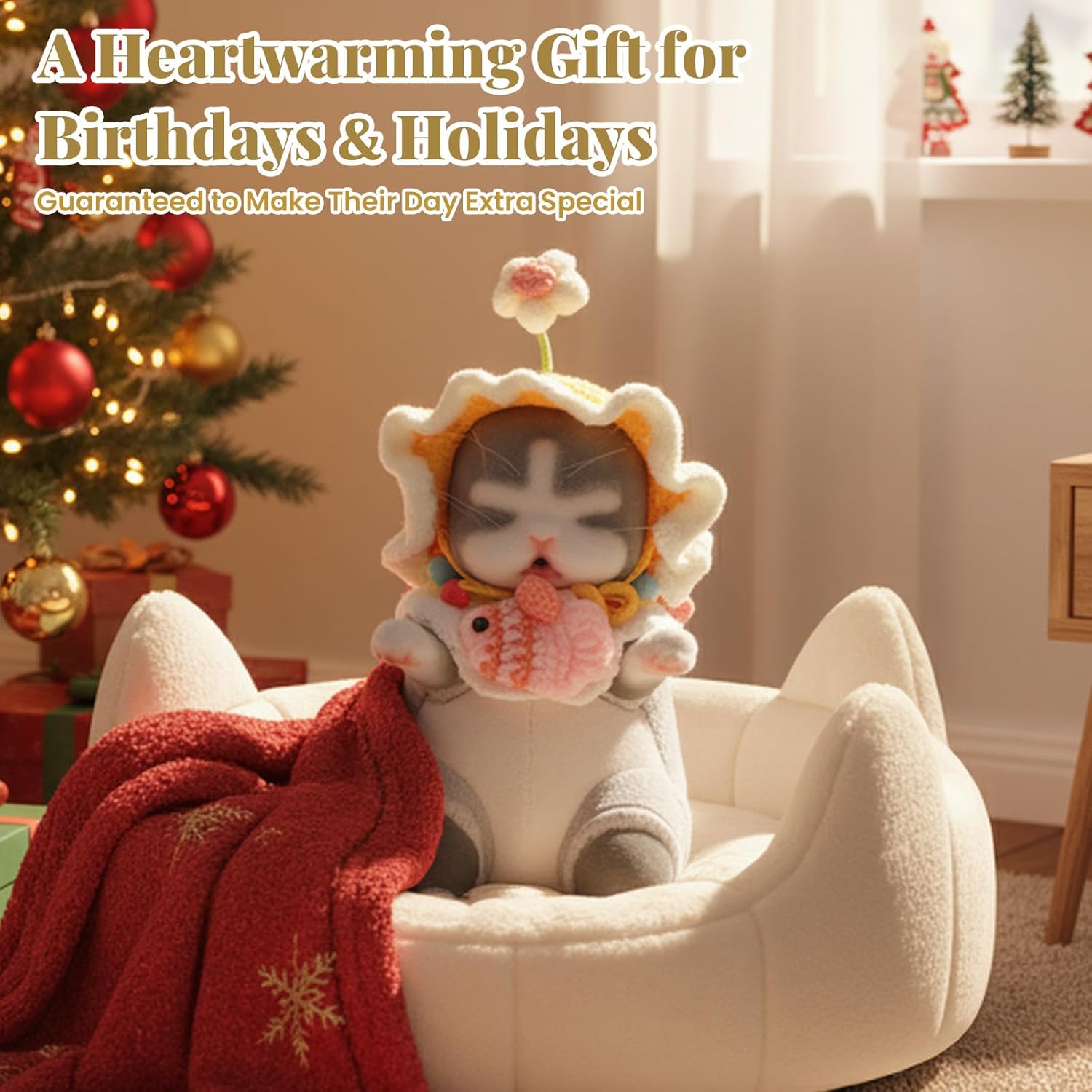 BABESIDE 8 Inch Stuffed Animals for Girls, Soft Cat Plush Toy Set Realistc Pets Alive Cute Asleep Kitty Stuffed Animal with Feeding Kit & Clothes Gift Box for Kids, Collectors, Accompany and Playtime