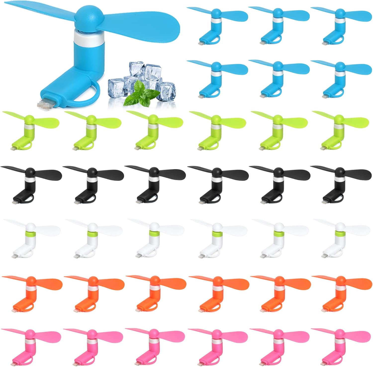 Type C Phone Fan 36Pack, 2-in-1 Portable Mini Cell Phone Fan Compatible for iPhone, iPad, Android Smartphone, Tablet Fit for Type C/Lightning Port Colorful and Powerful Cell Phone Summer Accessories