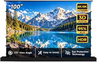 IN&VI 100" Motorized CLR ALR Projector Screen for Ultra Short Throw Projector, Floor Rising Projector Screen, 95% Ambient Light Rejecting, 4K/8K UHD Active 3D, Anti Daylight Home Theater Screen