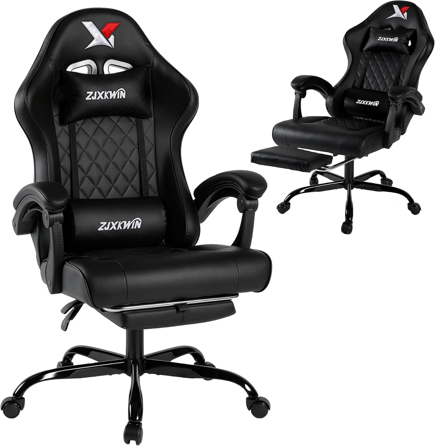 Vedio Gaming Chair with Footrest Lumbar Support for Home Office High Back Recliner Height Adjustable Ergonomic Comfy Leather Computer Desk Chair,Black