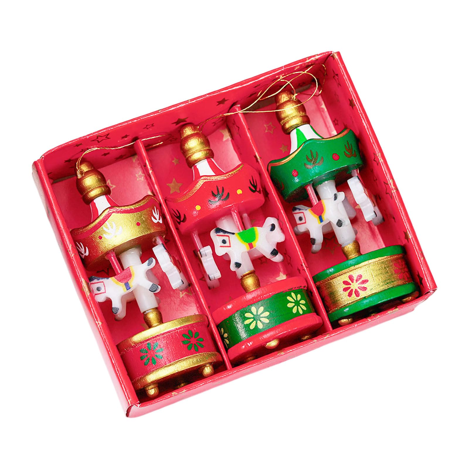 Wooden Christmas Carousel Ornament Handcrafted Miniature Revolving Hanging Decoration for Holiday Party Wooden Ornament