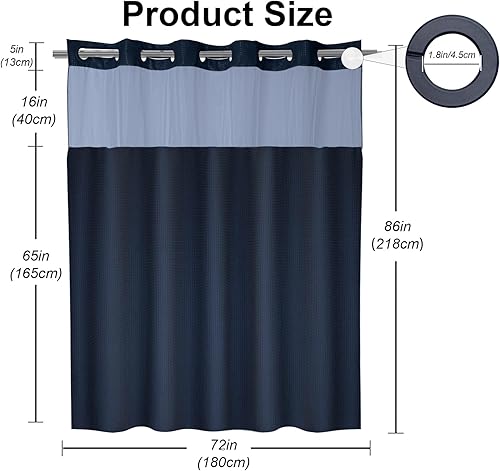 Vista 205 de Cortina de ducha de tortugas marinas, temática náutica de playa, verde y verde azulado, sin ganchos, punto gofre y forro desmontable, decoración