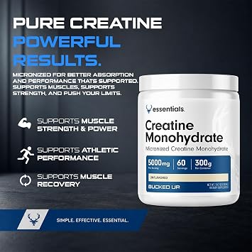 Bucked Up Pure Micronized Creatine Monohydrate for Women and Men - Easy to Mix and Unflavored - 5G Per Serving - 60 Servings - 300 Grams Per Container