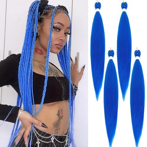 Sakkou 28inch Pre Stretched Blue Braiding Hair 4pcs/pack Hot Water