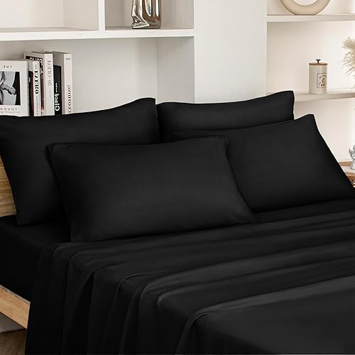 HOMEIDEAS - Juego de sábanas de microfibra cepillada extrasuave, sábanas de cama de 1800 hilos, 15 pulgadas (38.1 cm), gran profundidad,