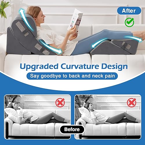 Miniatura 7 de Juego de 6 almohadas ortopédicas de cuña para sentarse en la cama, almohada poscirugía de espuma viscoelástica para aliviar el dolor de espalda,