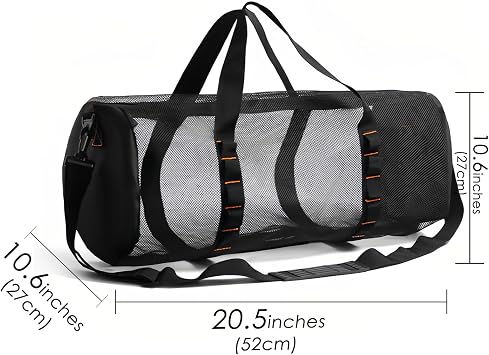 Mesh Duffle Bag for Scuba Dive or Snorkel, 22.8 x 10.6 x 10.6 Inches Portable Snorkeling Equipment Carry Bag with Adjustable Shoulder Strap