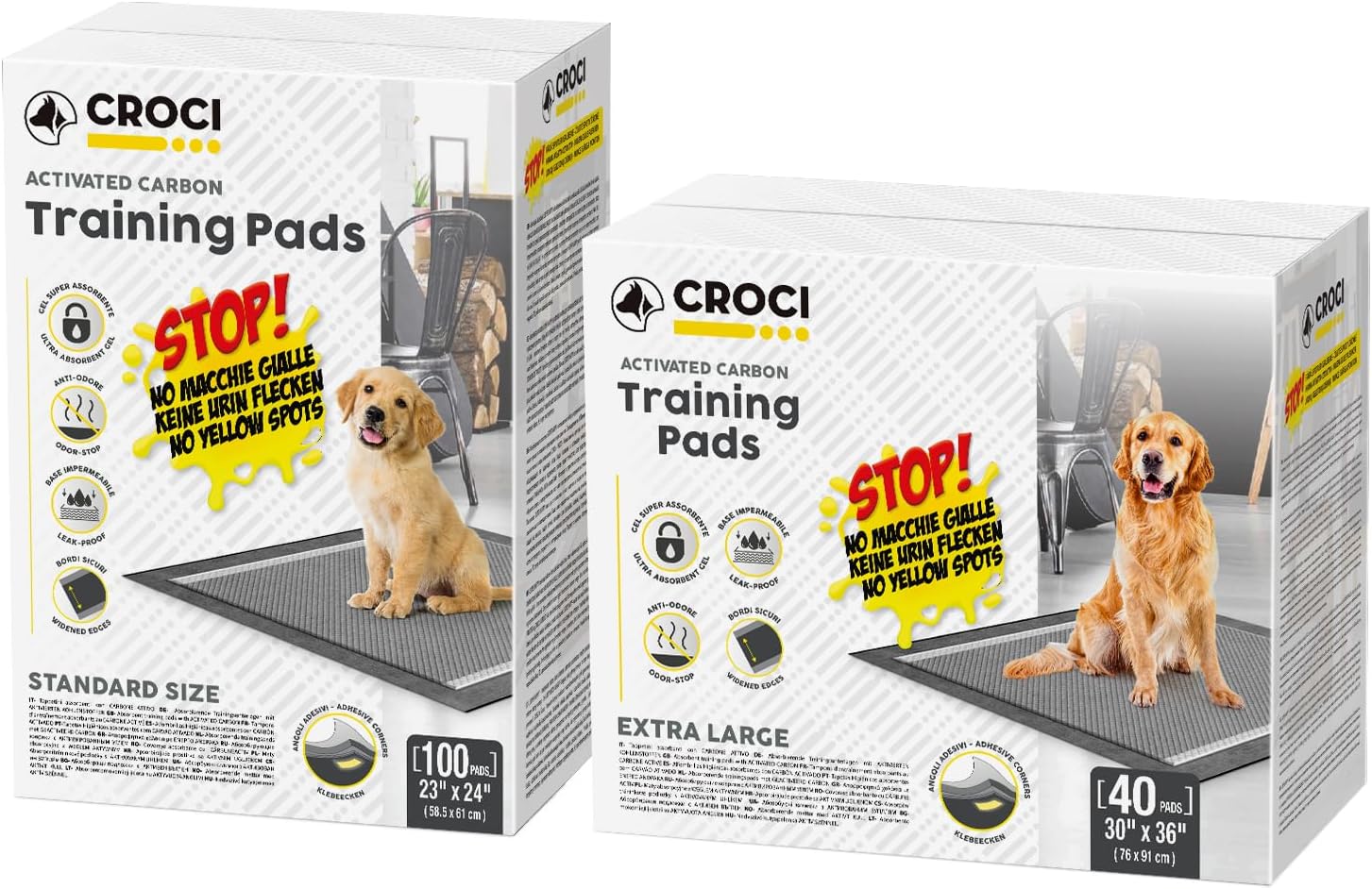 CROCI Charcoal Puppy Pads 23x24in 100 Counts, 30x36in 40 Counts